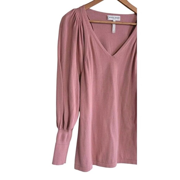 APIECE APART Sweater Womens Medium  Pink VNeck Puff Sleeve Knit - Picture 3 of 7